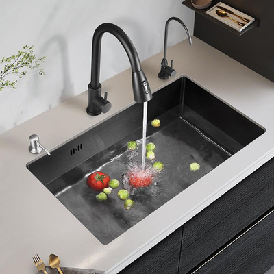 Grand évier à fente unique multifonctionnel anti-rayures LED affichage numérique en acier inoxydable évier de cuisine cascade avec tasse Wa