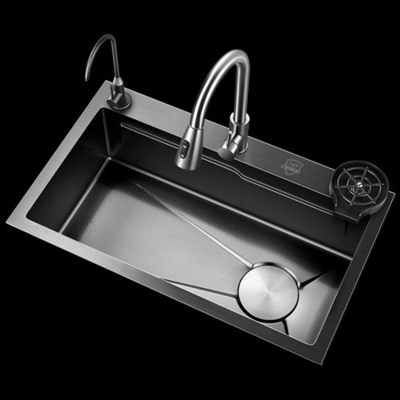 Cuisines multifonctionnelles Evier en acier inoxydable 304 robinet d'évier de cuisine moderne Cascade noire Cascade de pluie Cuisine à bol unique