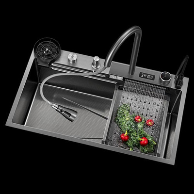 Cuisines multifonctionnelles Evier en acier inoxydable 304 robinet d'évier de cuisine moderne Cascade noire Cascade de pluie Cuisine à bol unique