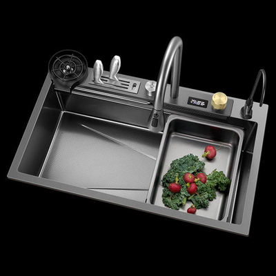 Cuisines multifonctionnelles Evier en acier inoxydable 304 robinet d'évier de cuisine moderne Cascade noire Cascade de pluie Cuisine à bol unique
