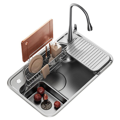2024 évier de cuisine en acier inoxydable avec 2 clés de piano robinet de cascade à LED grande fente unique Bionique Honeycomb Black Wash Ba