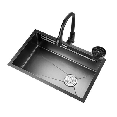 2024 évier de cuisine en acier inoxydable avec 2 clés de piano robinet de cascade à LED grande fente unique Bionique Honeycomb Black Wash Ba