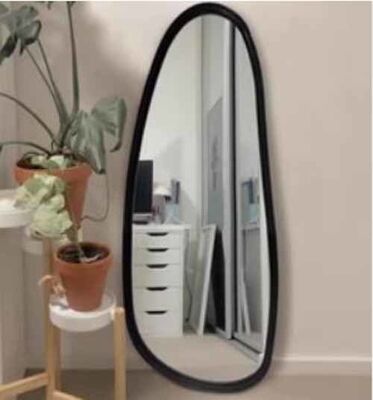 Wall Mounted Asymmetrical Walnut Wood Framed Bathroom Mirror Rustic Farmhouse Decor Mirror for Bedroom Living Room Entryway