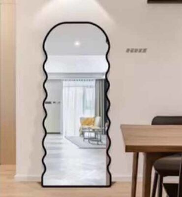 Rétroviseur de salle de bain à moteur mural asymétrique en bois de noyer Rustique